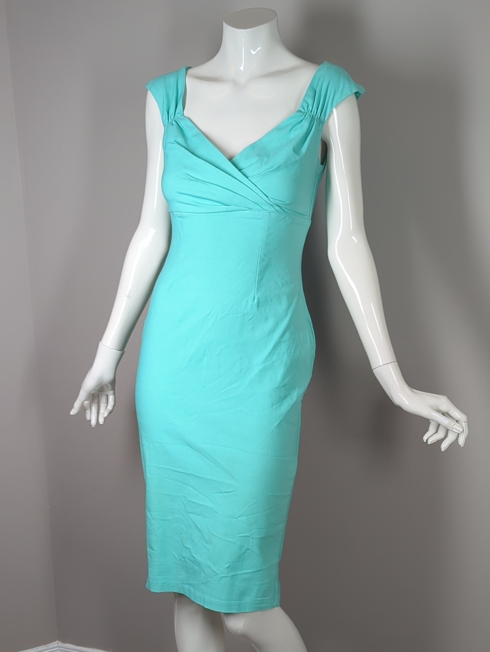Pinup Couture Aqua Midi Sheath Dress Wiggle Dress Stretch Vintage Style Xs